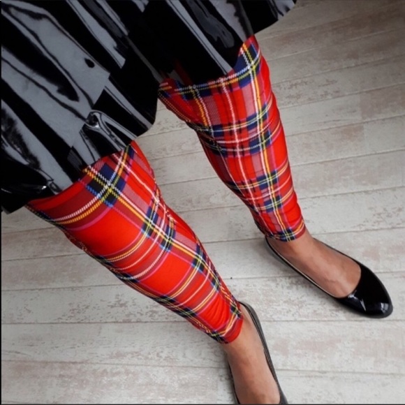 Red Plaid Skinny printed Leggings - Picture 6 of 7